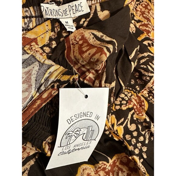 Patrons of Peace Maxi Dress M Brown Floral Boho Tie-Strap Plunge V-Neck Backless - Picture 14 of 14